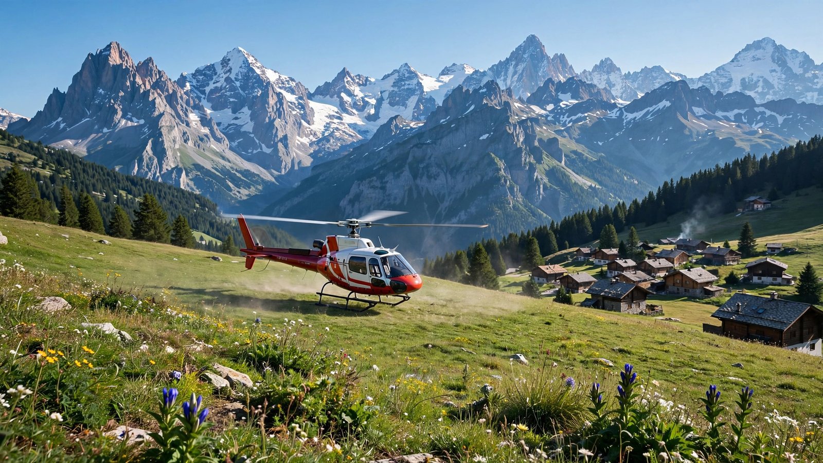 travel health insurance and a rescue helicopter carrying out a mountain evacuation